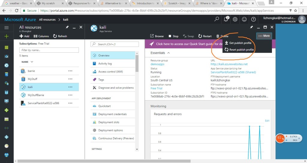 Picture of: Where is “download publish profile” in the new Azure Portal